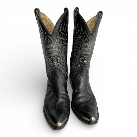 Canada West Black Buffalo Leather Western Cowboy Boots Indian Chief Men's 9.5 EE - Picture 3 of 16